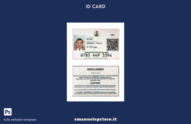 modello di carta d'identità nazionale della Nigeria in stile verificato